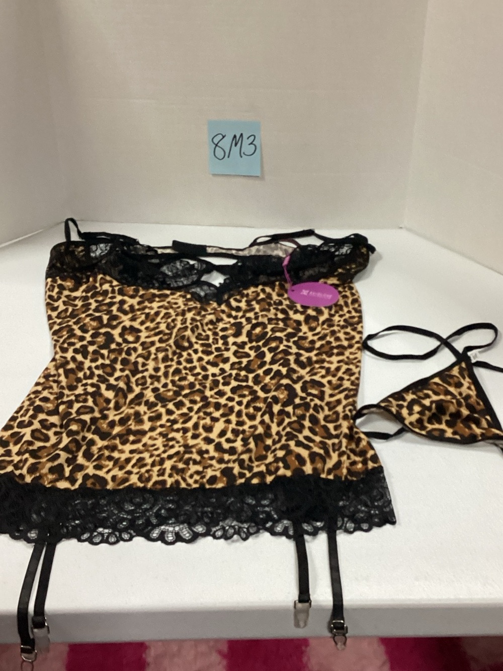 Avid Love  leopard print lace chemise and garter lingerie set